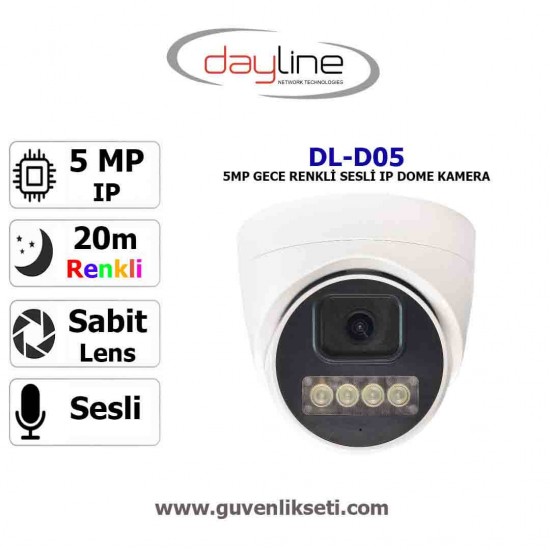 Dayline DL-D05 5mp Gece Renkli ve Sesli Ip Dome Kamera Dayline DL-D05 5MP gece renkli sesli IP dome güvenlik kamerası